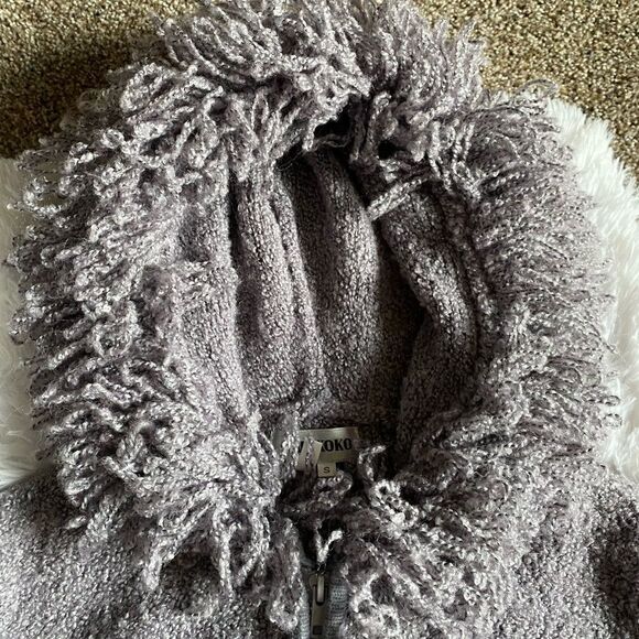 Halukoko Fringe Wool Blend Hooded Sweater Jacket Gray Size Small Zip Front - Picture 3 of 9